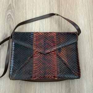 Vintage Coret Envelope Pouch Clutch Purse Brown Snakeskin
